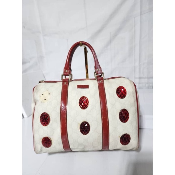 Authentic Gucci 2 Way Heart Monogram Boston Bag White/Red - Picture 3 of 16